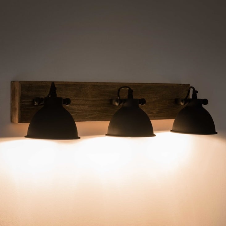 Wandleuchte mit 3 Lampen aus L.73cm Maisons und Murray schwarzem du | Mangoholz Metall Monde