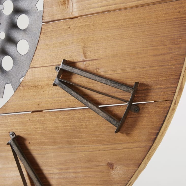 Wanduhr mit Räderwerk aus Tannenholz und schwarzem Metall D.89-Scott detail-3