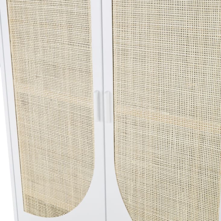 Weißer Kleiderschrank mit 2 Flügeltüren und beigefarbenem Rattangeflecht-Lagos cropped-3