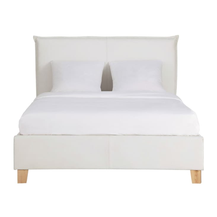 Weißes Kastenbett aus Pappelholz mit Lattenrost aus Kiefernholz-Pillow