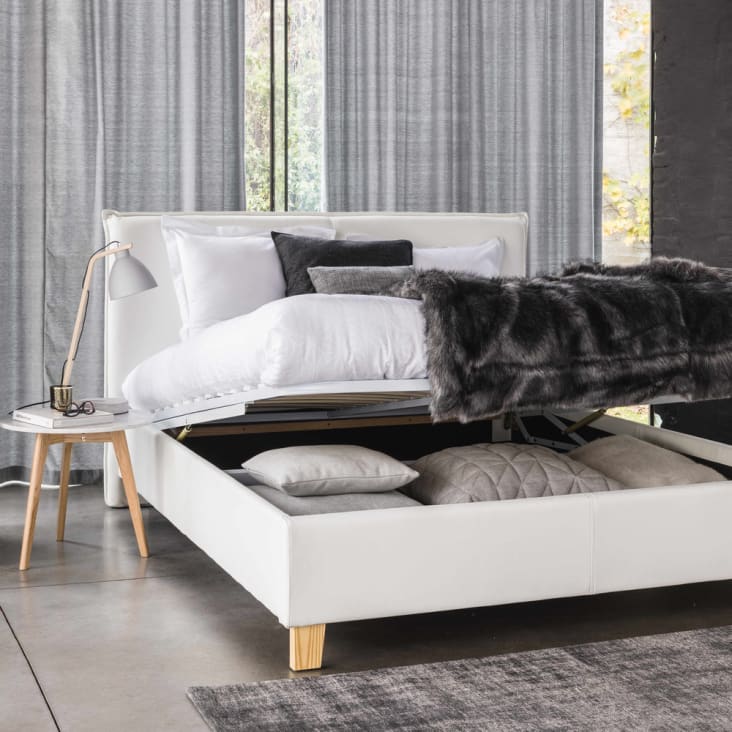 Weißes Kastenbett aus Pappelholz mit Lattenrost aus Kiefernholz-Pillow ambiance-6