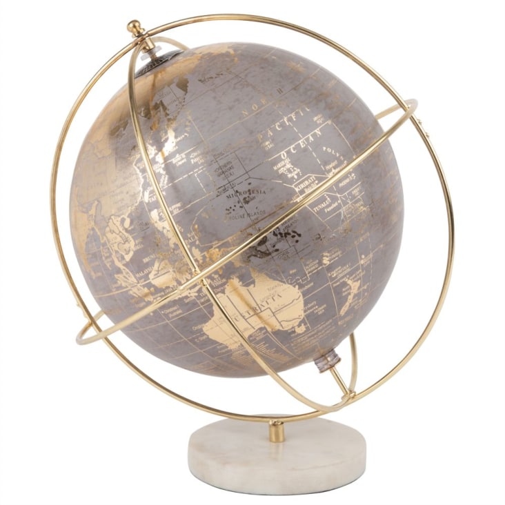 Wereldbol met grijs, wit en goudkleurige wereldkaart-PLANETI