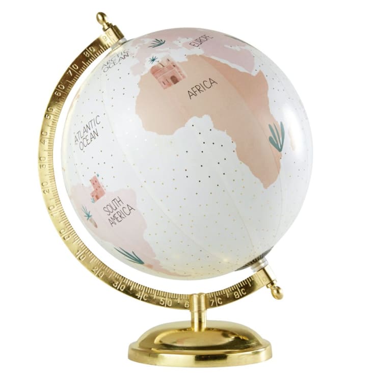 Wereldbol met roze wereldkaart in verguld metaal-SIWA