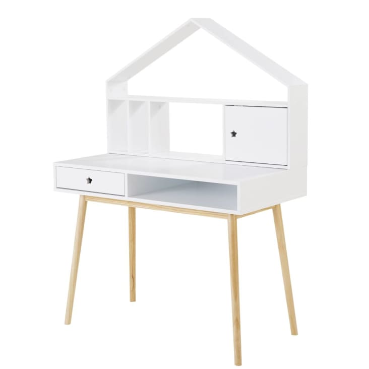 Furniture24 Bureau MIA MI03 Met Deur En Lade - Wit/Roze Meisjeskamer Kinderkamer
