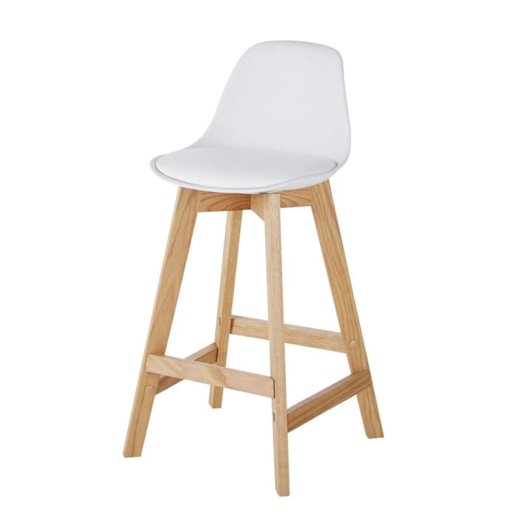 Witte en eiken stoel in Scandinavische stijl voor keukeneiland H66-Ice