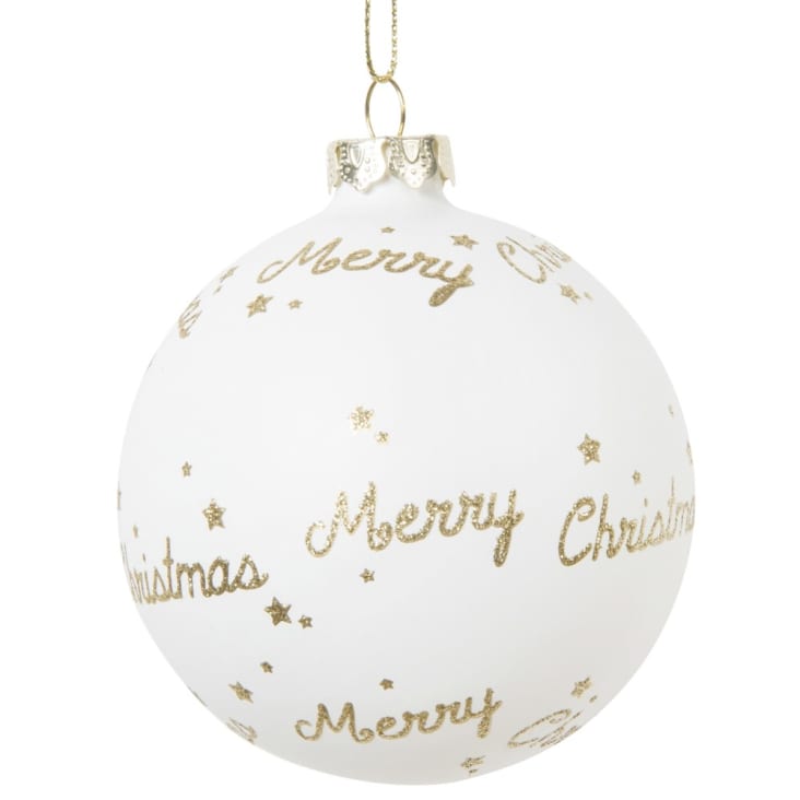 Witte glazen kerstbal met goudkleurige pailletten Christmas Maisons