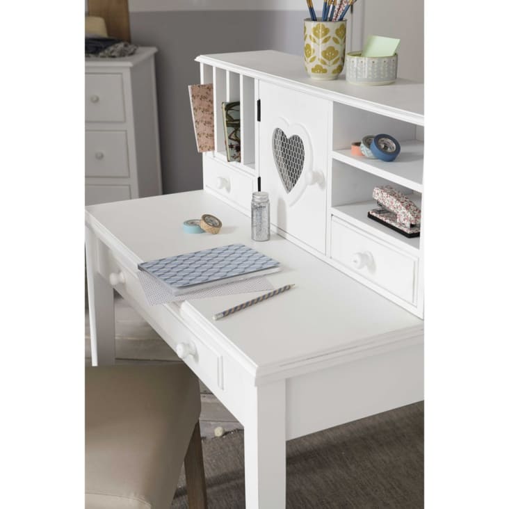 Witte schrijftafel met 1 deurtje en 3 lades-Valentine ambiance-7