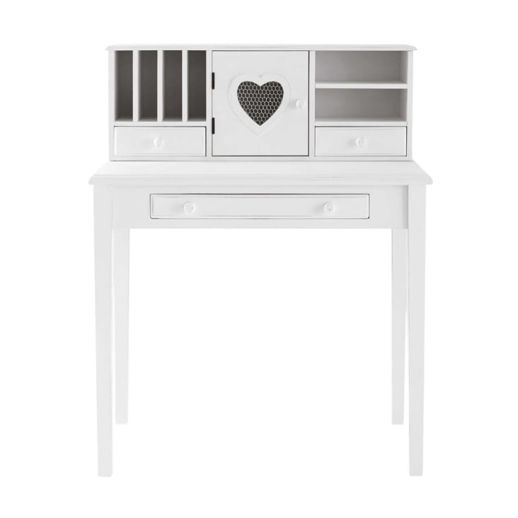 Witte schrijftafel met 1 deurtje en 3 lades-Valentine