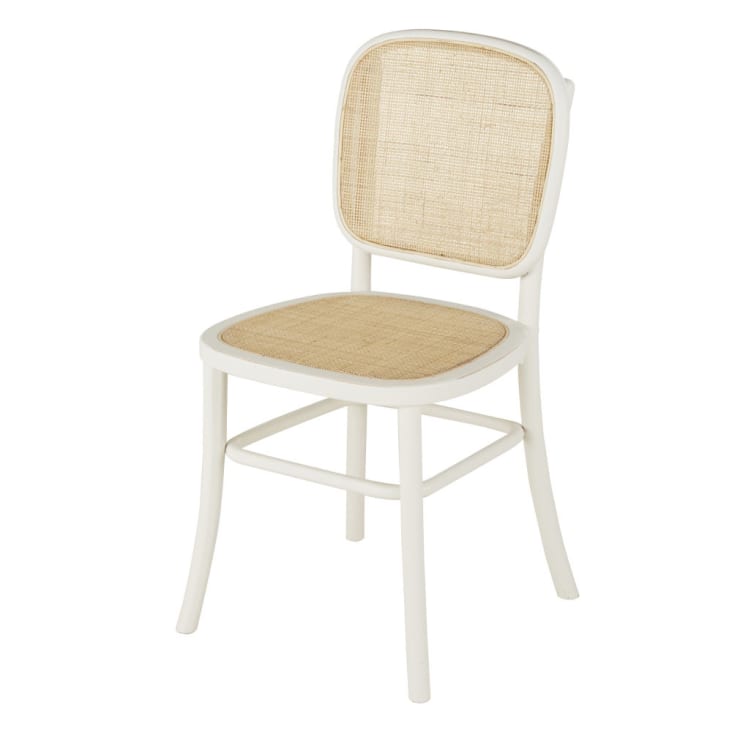 Witte stoel van beukenhout met verweerd effect en gevlochten rotan-Esta