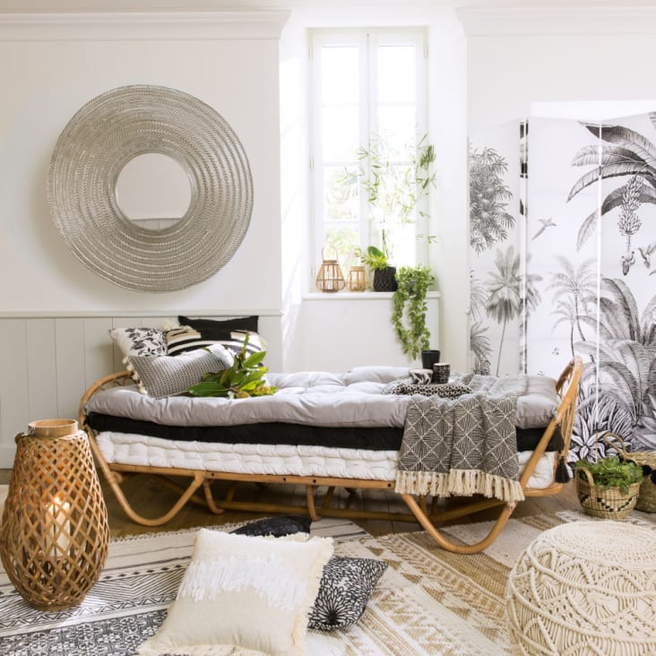 Zakenman salon maak je geïrriteerd Zwart en wit kamerscherm met tropisch bos PARADISE | Maisons du Monde