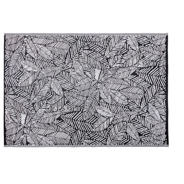 Zwart tapijt van polypropyleen, witte bladprint 180 x 270 cm-KIGANJA