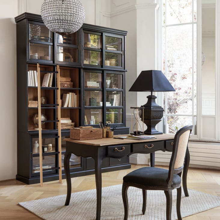 Zwarte boekenkast met 6 lades-Versailles ambiance-9
