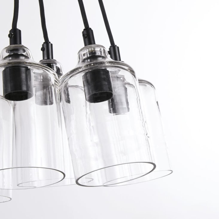 Zwarte metalen hanglamp met 5 glazen lampenkappen-CALTON cropped-2