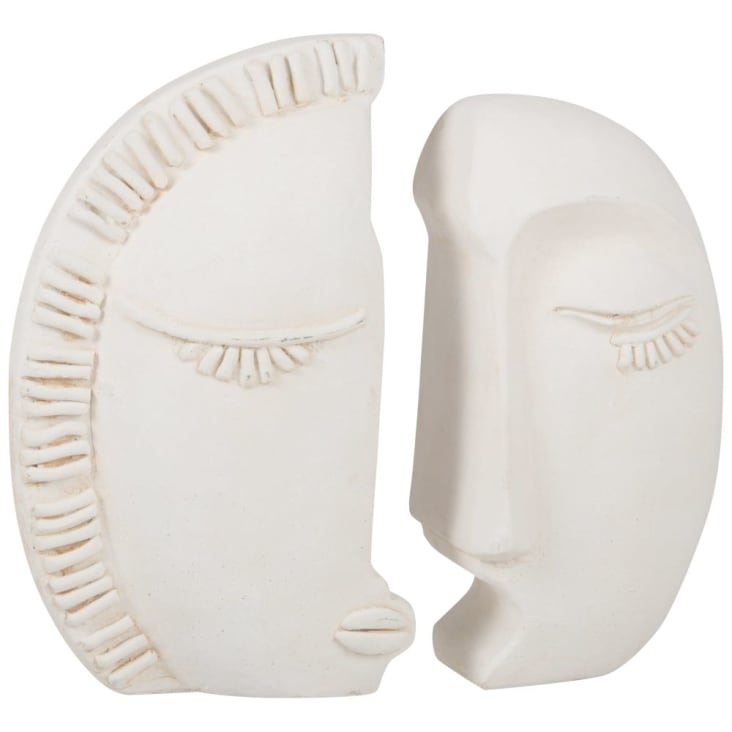Zweiteilige Statuette eines Gesichts zum Zusammenfügen aus beigem Zement, H19cm-VISABA