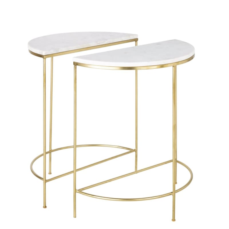 2 tables de chevet en laiton doré et marbre blanc - miniature 2