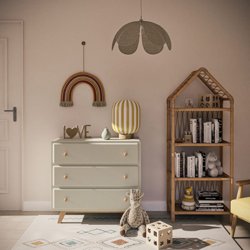 Bibliothèque maison enfant en rotin et bambou beige - miniature 6