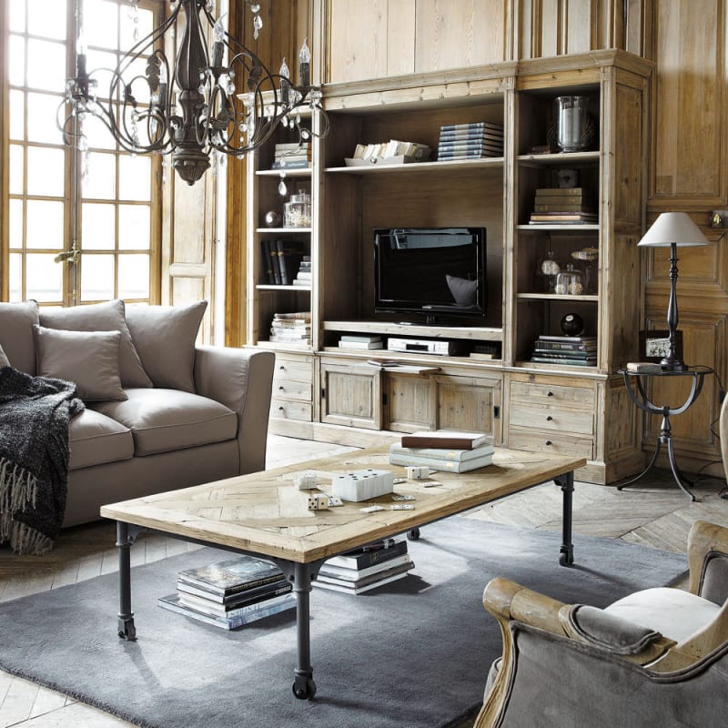 Bibliothèque meuble TV en pin recyclé L264 - miniature 7