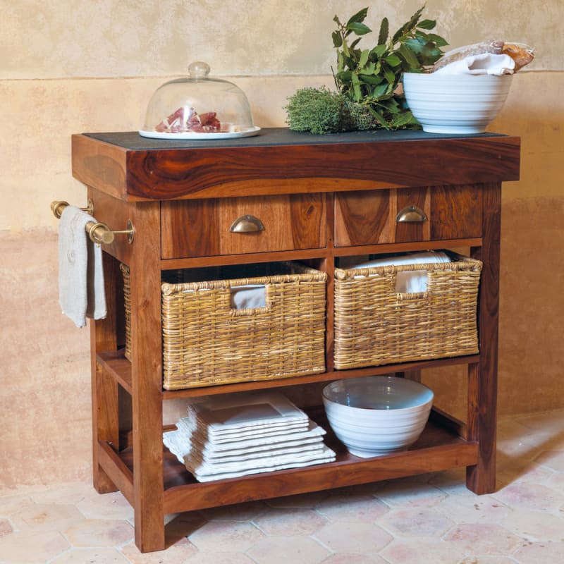 Billot cuisine en manguier massif et ardoise L 95 cm - miniature 5