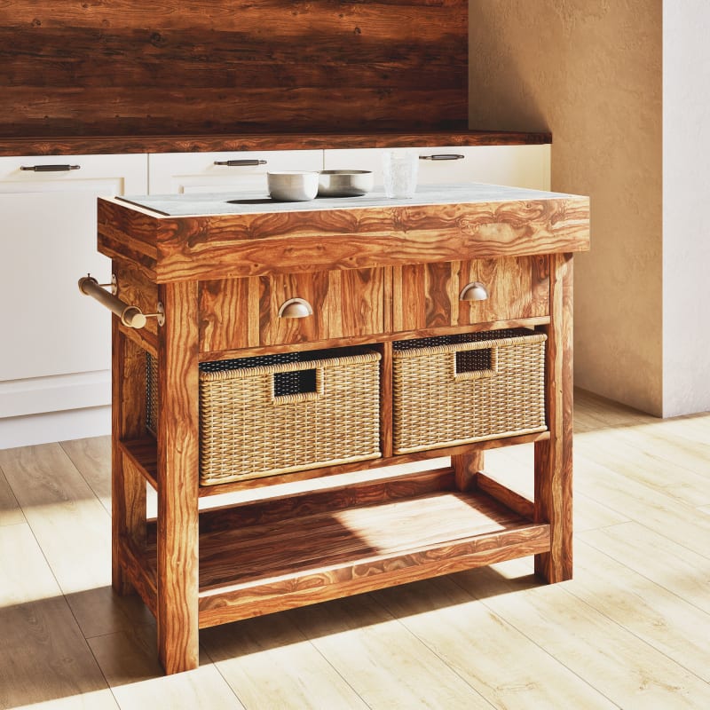 Billot cuisine en manguier massif et ardoise L 95 cm - miniature 4