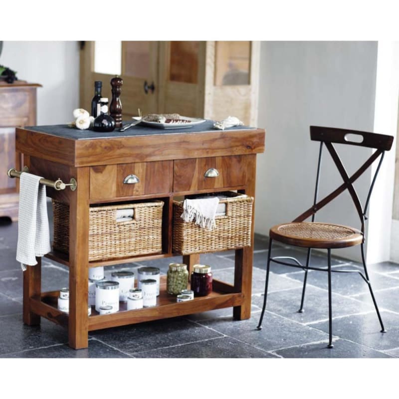 Billot cuisine en manguier massif et ardoise L 95 cm - miniature 7