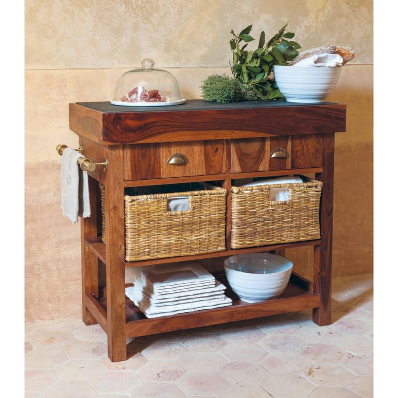 Billot cuisine en manguier massif et ardoise L 95 cm - miniature 9