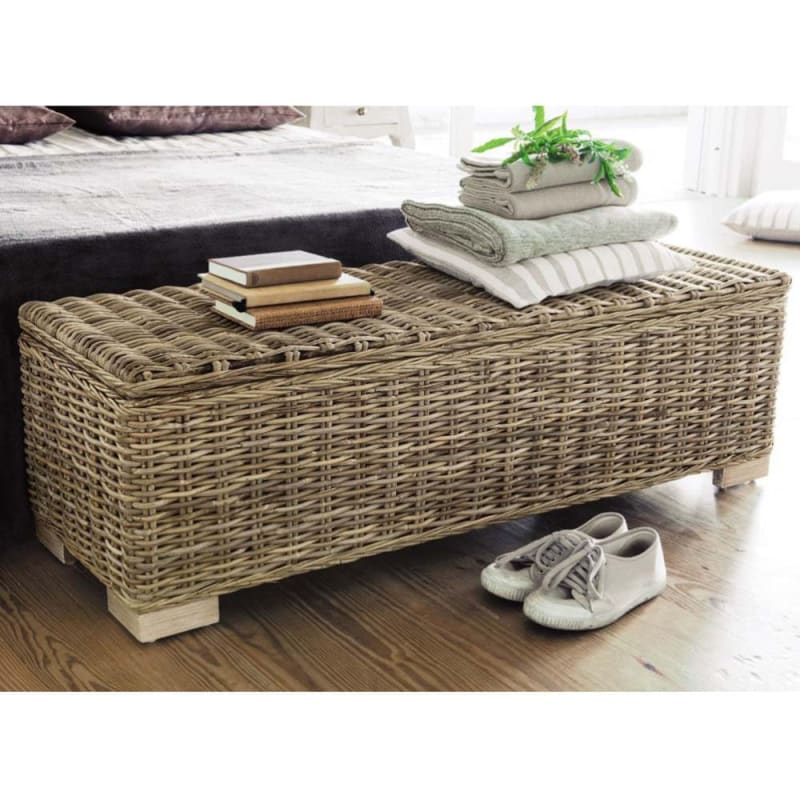 Bout de lit en mahogany massif et rotin L 130 cm - miniature 6