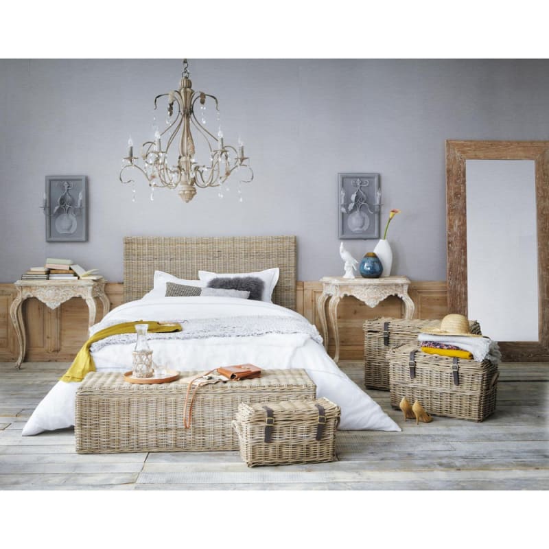 Bout de lit en mahogany massif et rotin L 130 cm - miniature 8