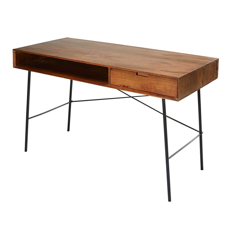 Bureau 1 tiroir en manguier massif et métal noir - miniature 2