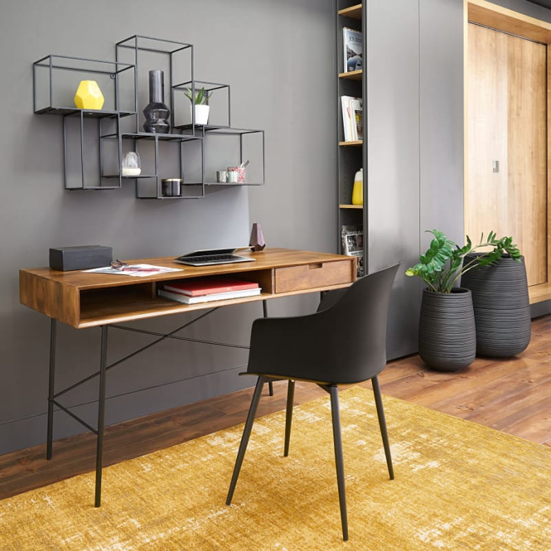 Bureau 1 tiroir en manguier massif et métal noir - miniature 7