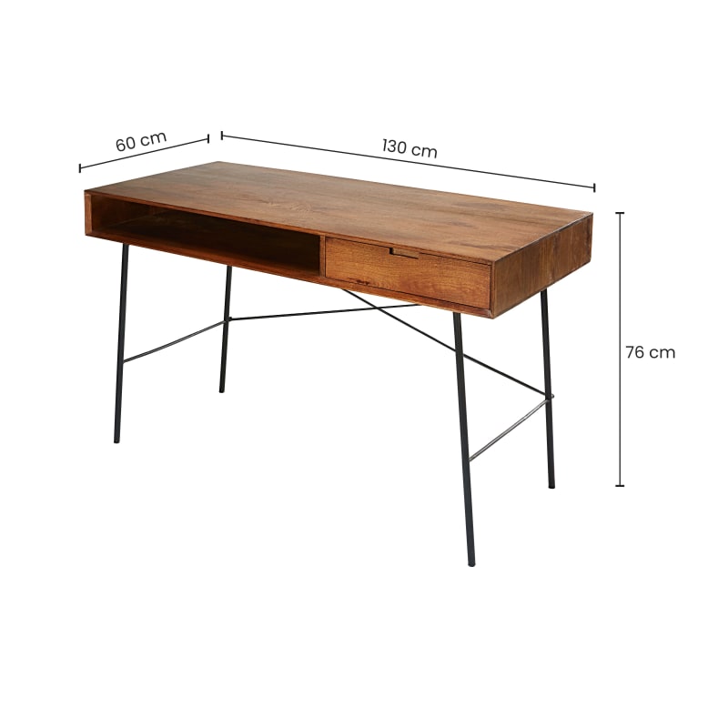 Bureau 1 tiroir en manguier massif et métal noir - miniature 5