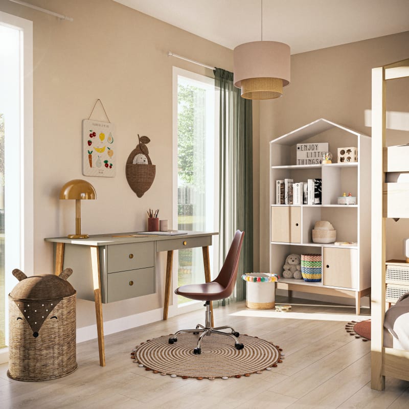 Bureau enfant 3 tiroirs vert pieds en chêne - miniature 5