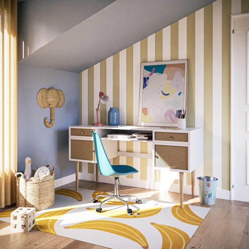 Bureau enfant bicolore 2 portes 2 tiroirs cannage en rotin - miniature 5