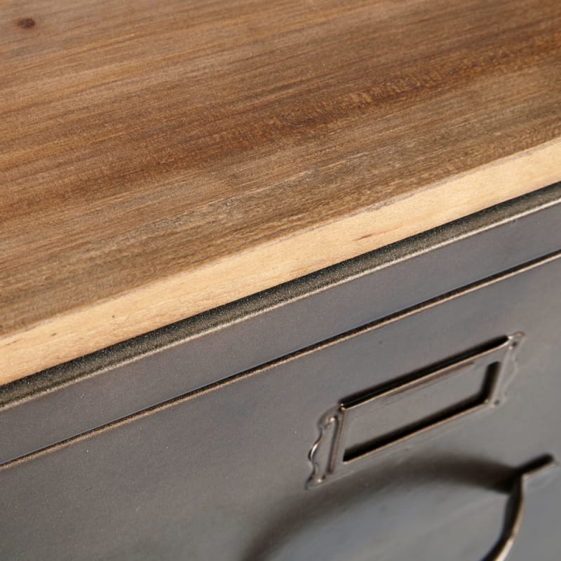 Bureau industriel 3 tiroirs en métal et bois de sapin - miniature 5