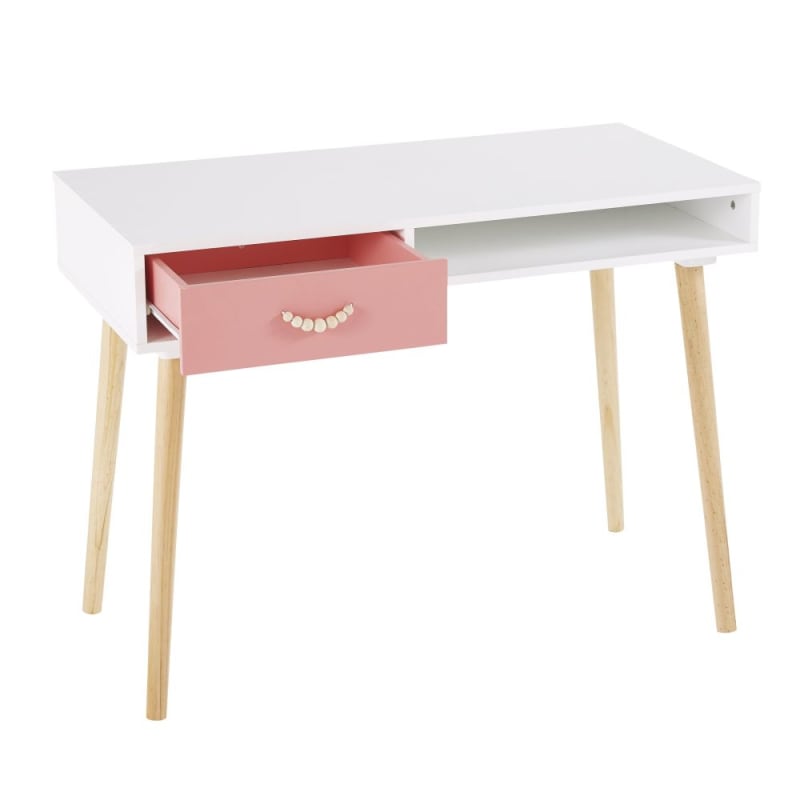 Bureau vintage 1 tiroir rose corail et blanc - miniature 3