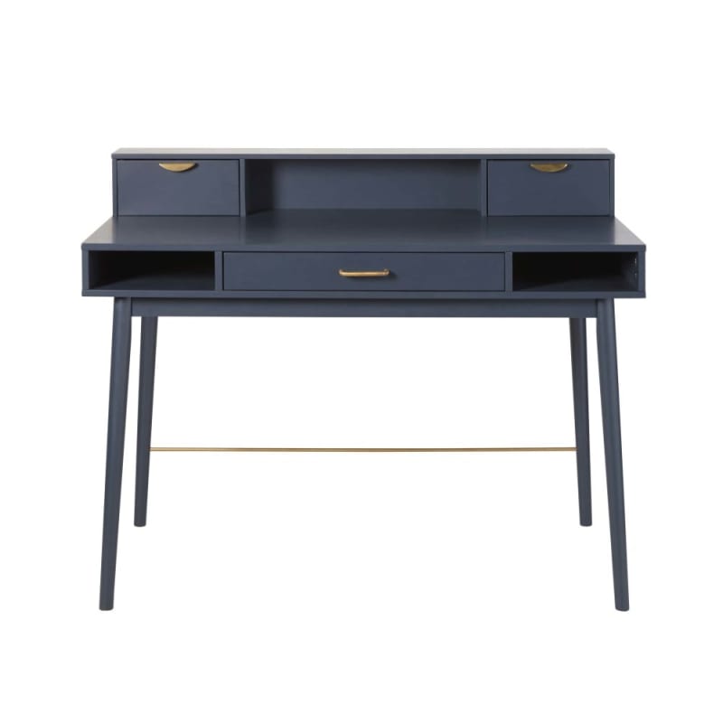 Bureau vintage 3 tiroirs bleu foncé