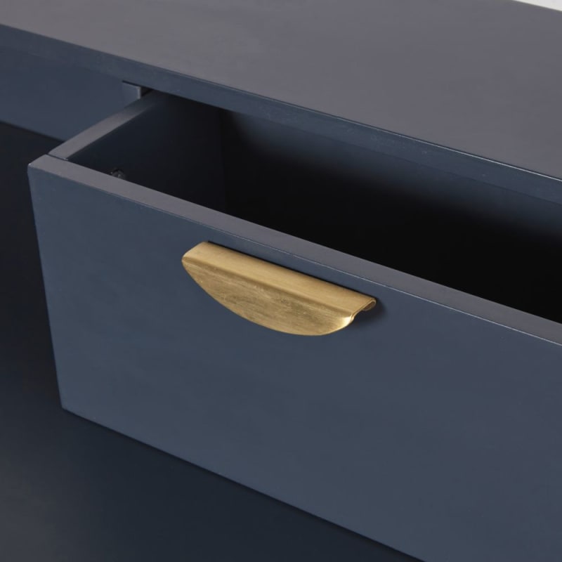 Bureau vintage 3 tiroirs bleu foncé - miniature 4