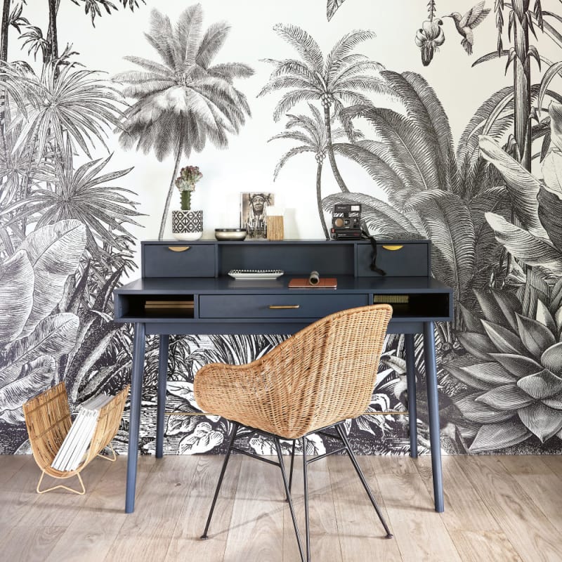 Bureau vintage 3 tiroirs bleu foncé - miniature 7