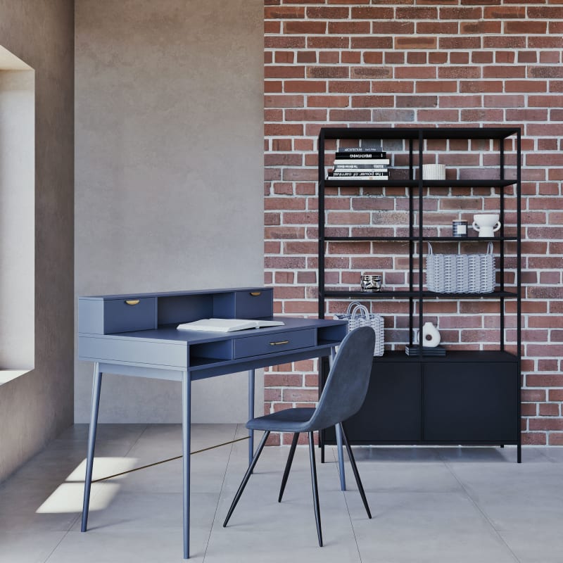 Bureau vintage 3 tiroirs bleu foncé - miniature 8