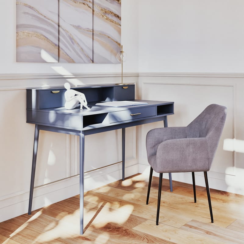 Bureau vintage 3 tiroirs bleu foncé - miniature 6