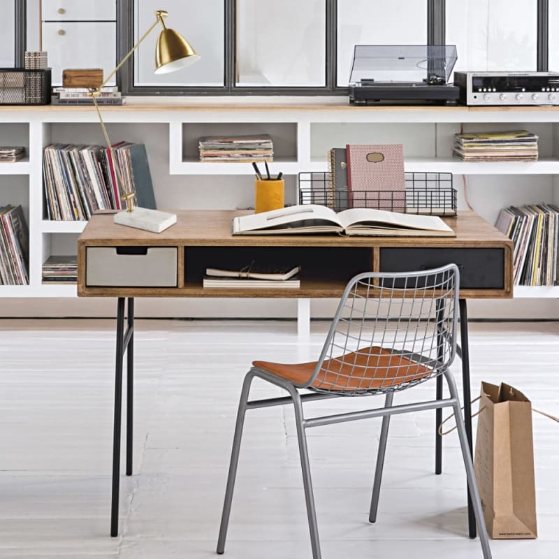 Bureau vintage en manguier massif et métal - miniature 9