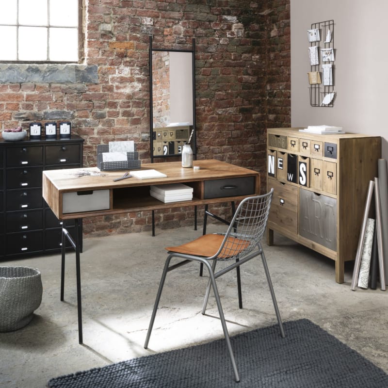 Bureau vintage en manguier massif et métal - miniature 12