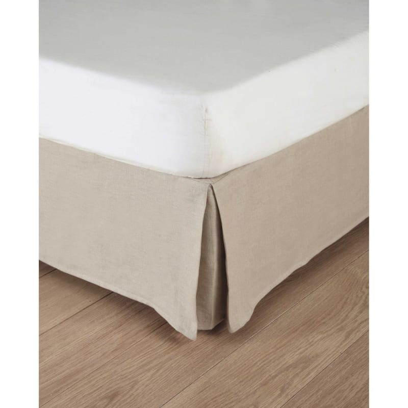 Cache-sommier 180x200 en coton et contours en lin lavé beige
