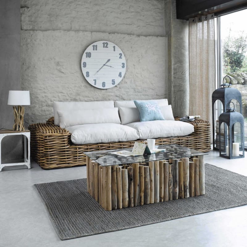 Canapé 3/4 places en rotin et coussins écrus - miniature 5