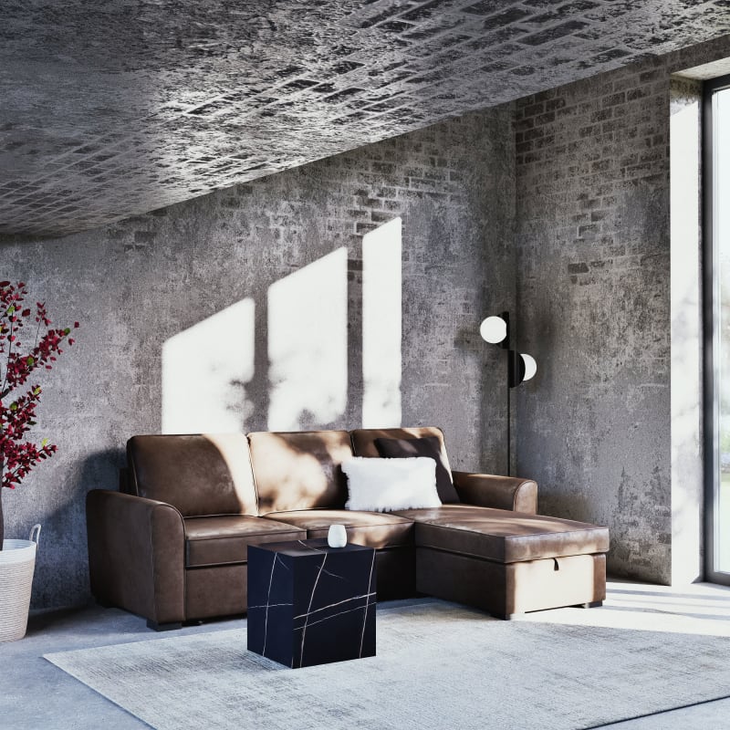 Canapé d'angle convertible 3/4 places en suédine marron - miniature 4