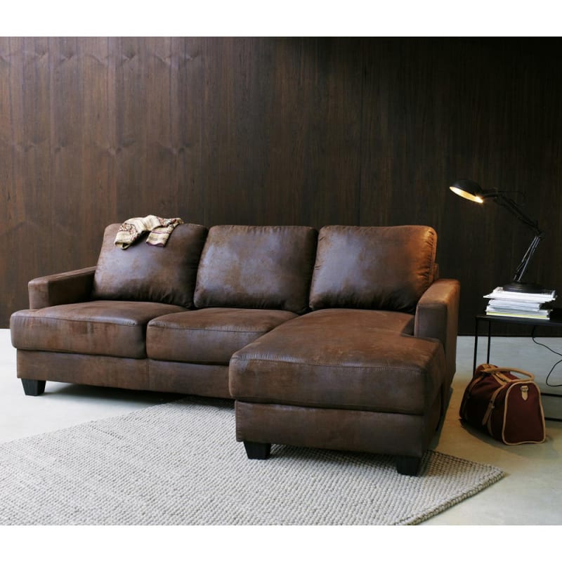 Canapé d'angle droit 3/4 places en suédine marron - miniature 5