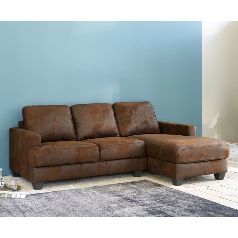 Canapé d'angle droit 3/4 places en suédine marron - miniature 2