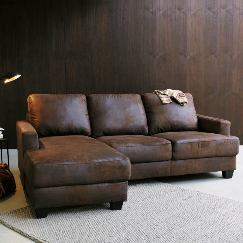 Canapé d'angle gauche 3/4 places en suédine marron - miniature 5