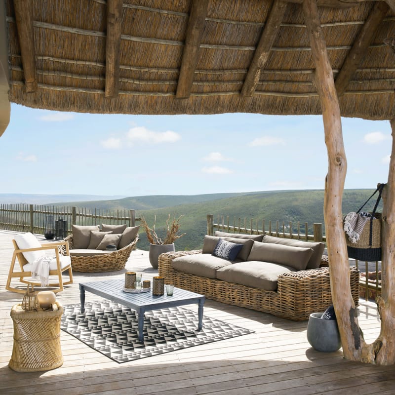 Canapé de jardin 2/3 places en rotin et coussins taupe - miniature 8