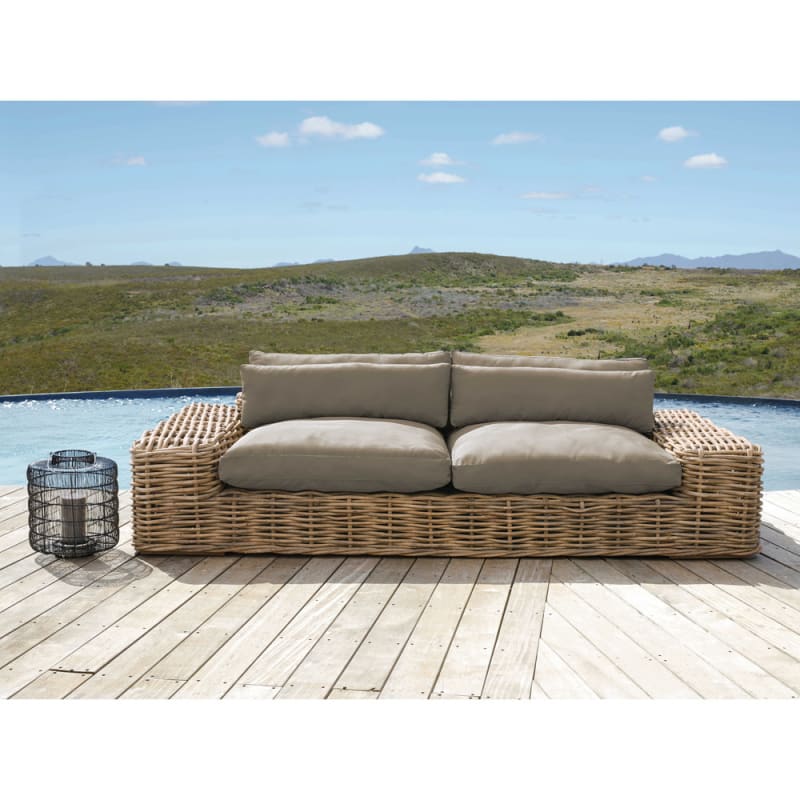 Canapé de jardin 2/3 places en rotin et coussins taupe - miniature 6