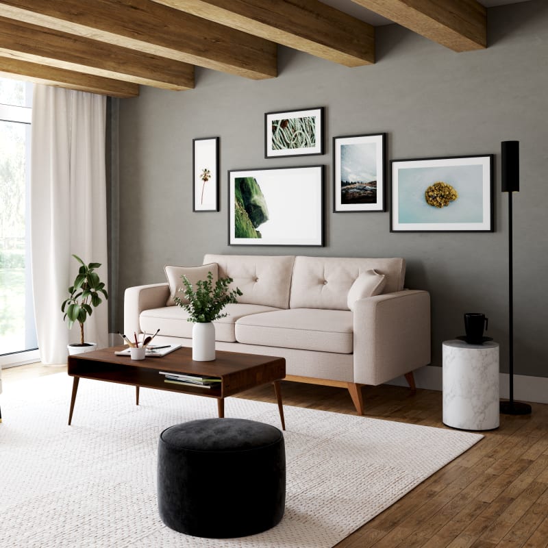 Canapé style scandinave 3 places beige aspect chiné - miniature 9